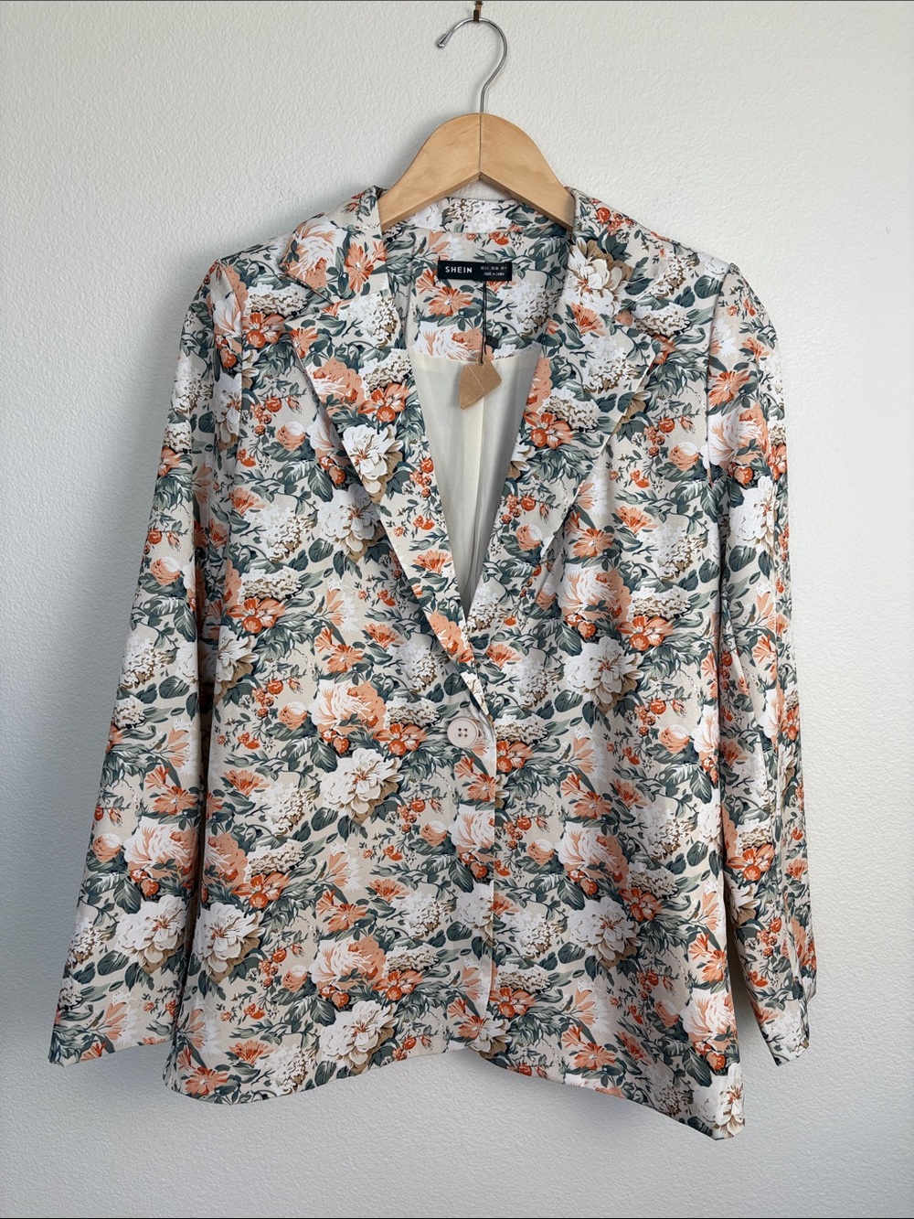 SHEIN Romantic Floral Blazer Jacket Long Sleeve Cream Orange Blue Green - Small